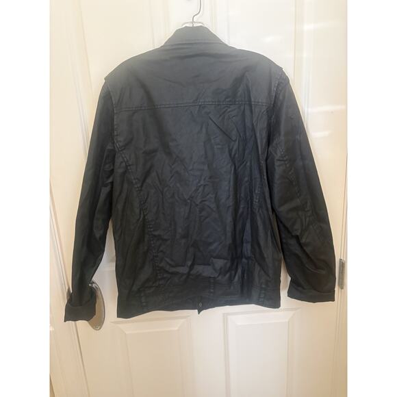 Express Men’s Black Leather Moto Biker Jacket Medium M Zip Front Asymmetrical - Picture 5 of 5